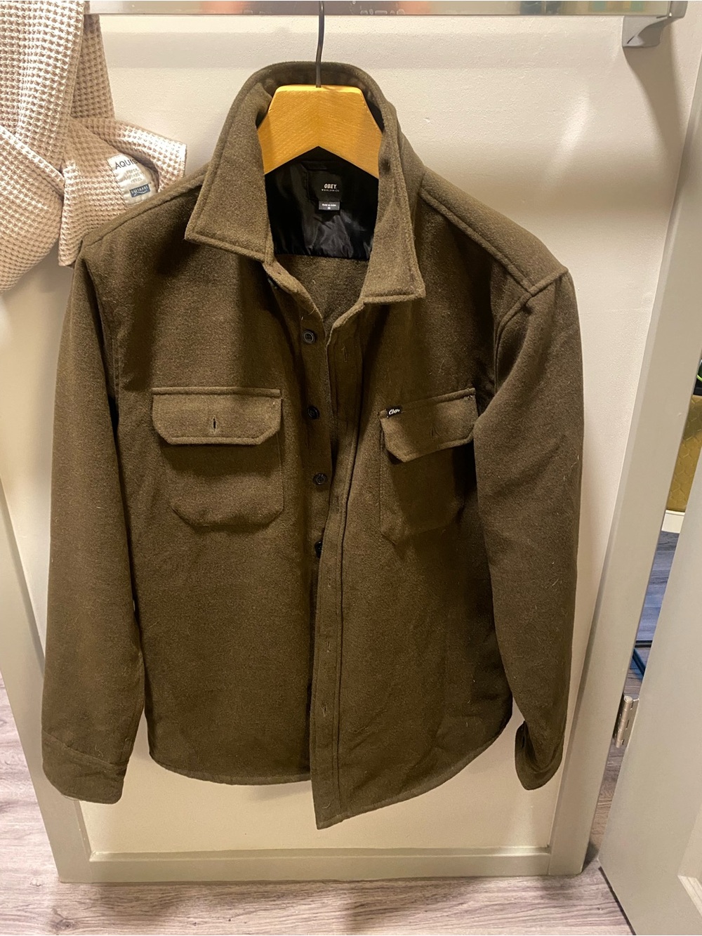 Obey Brown/Green Wool-Blend Field Shirt Jacket - Medium